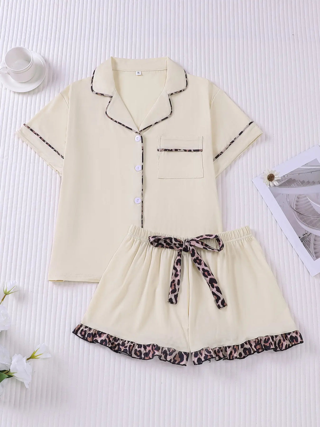 Women's Contrast Binding Pajama Two-piece Set