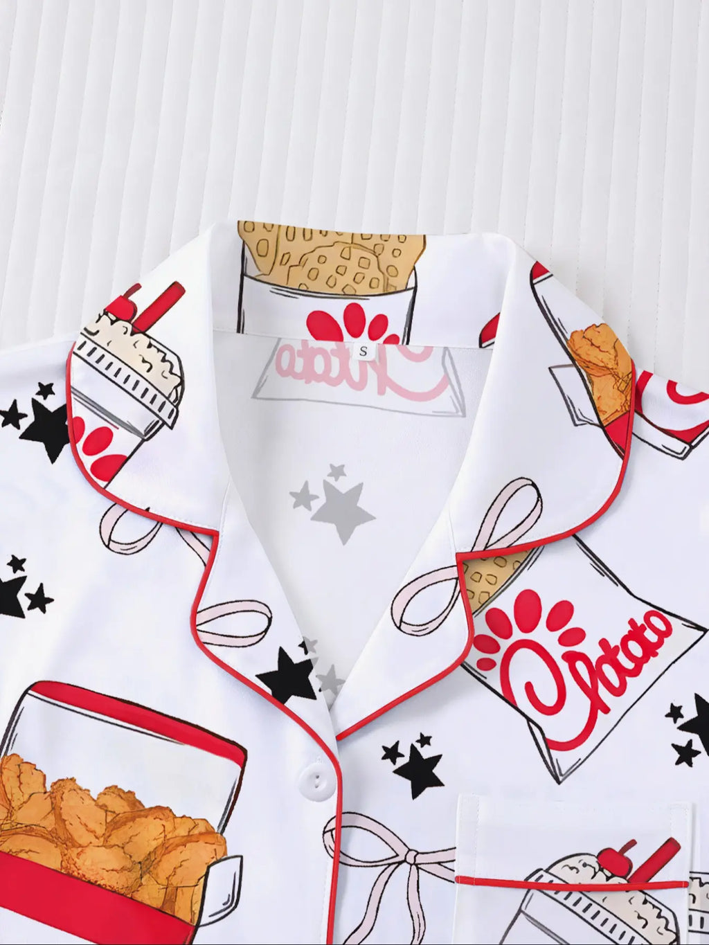Women's Snack Chicken Bow Print Pajama Set