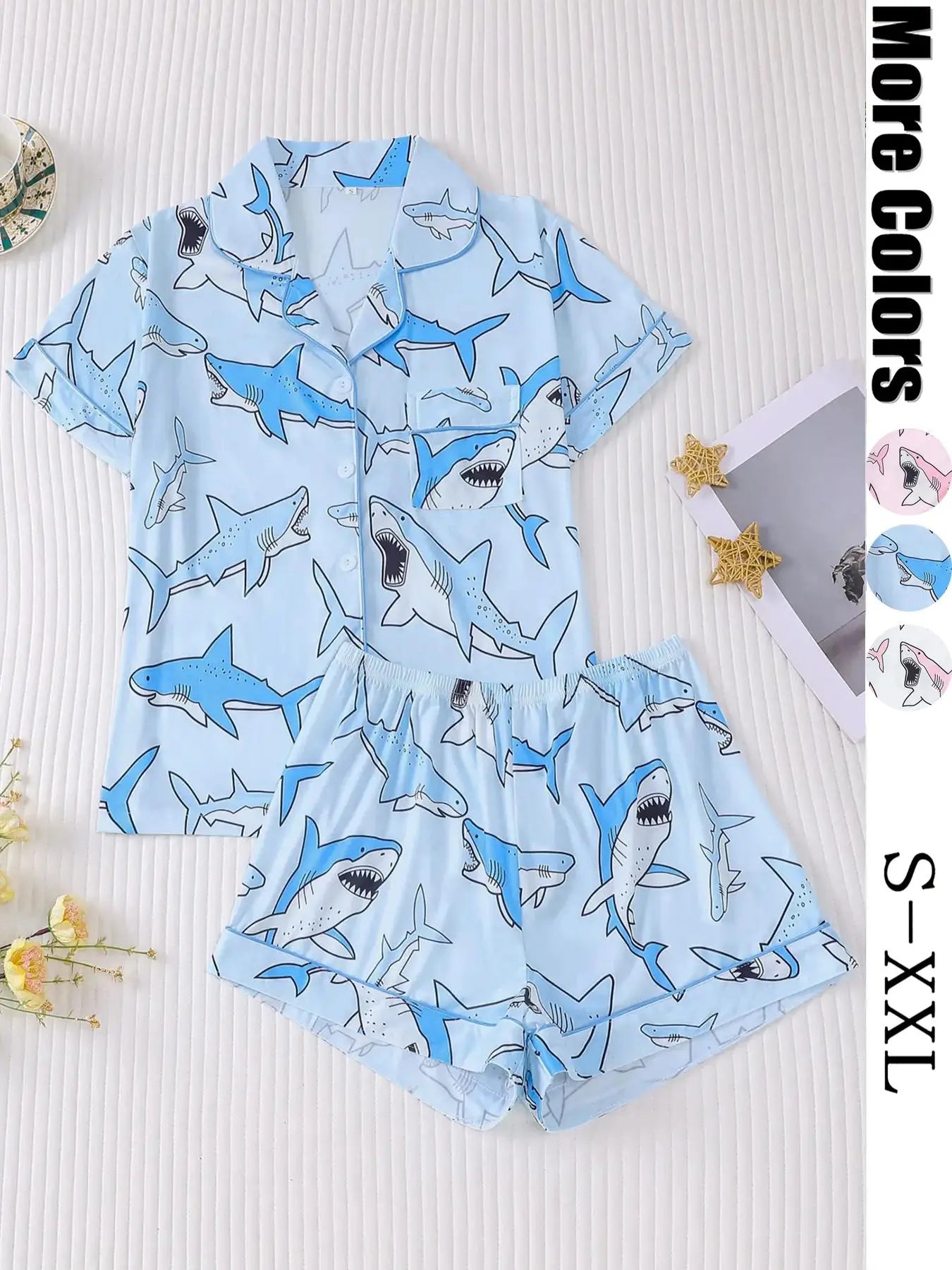 Women's All Over Animal Print Crop Shirt & Elastic Waist Shorts Pyjama Two-piece Set