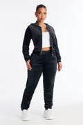 Soft Girl Energy Ruched Velour Jogger Set - Black