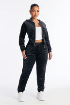 Soft Girl Energy Ruched Velour Jogger Set - Black