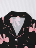 Women's Valentine's Day Sleepwear Set, Bow Print Pajamas