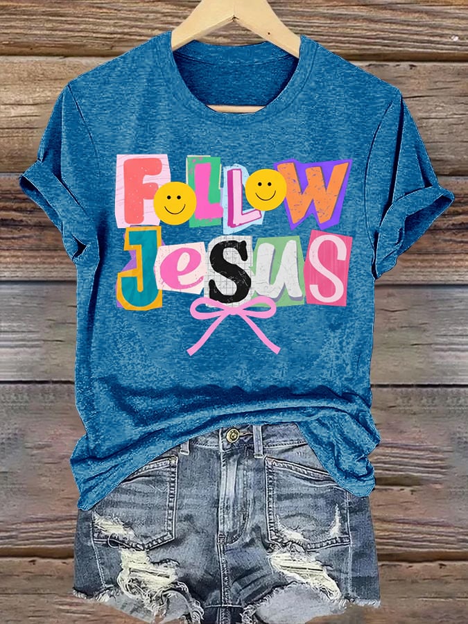 Women's  Follow Jesus Christian Faith Print T-Shirt