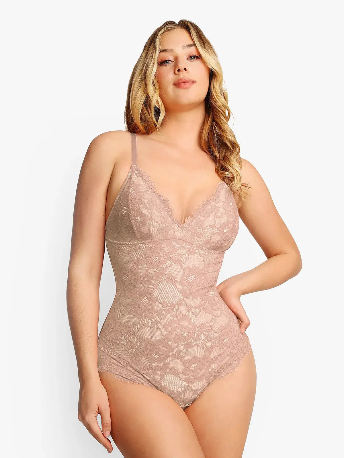 Popilush Basic Full Lace Built in Shapewear Bodysuit Women Vneck Compression Sleeveless Thong Tummy Control Backless Adjustable Sexy Bodysuit Womenswear Summervibe