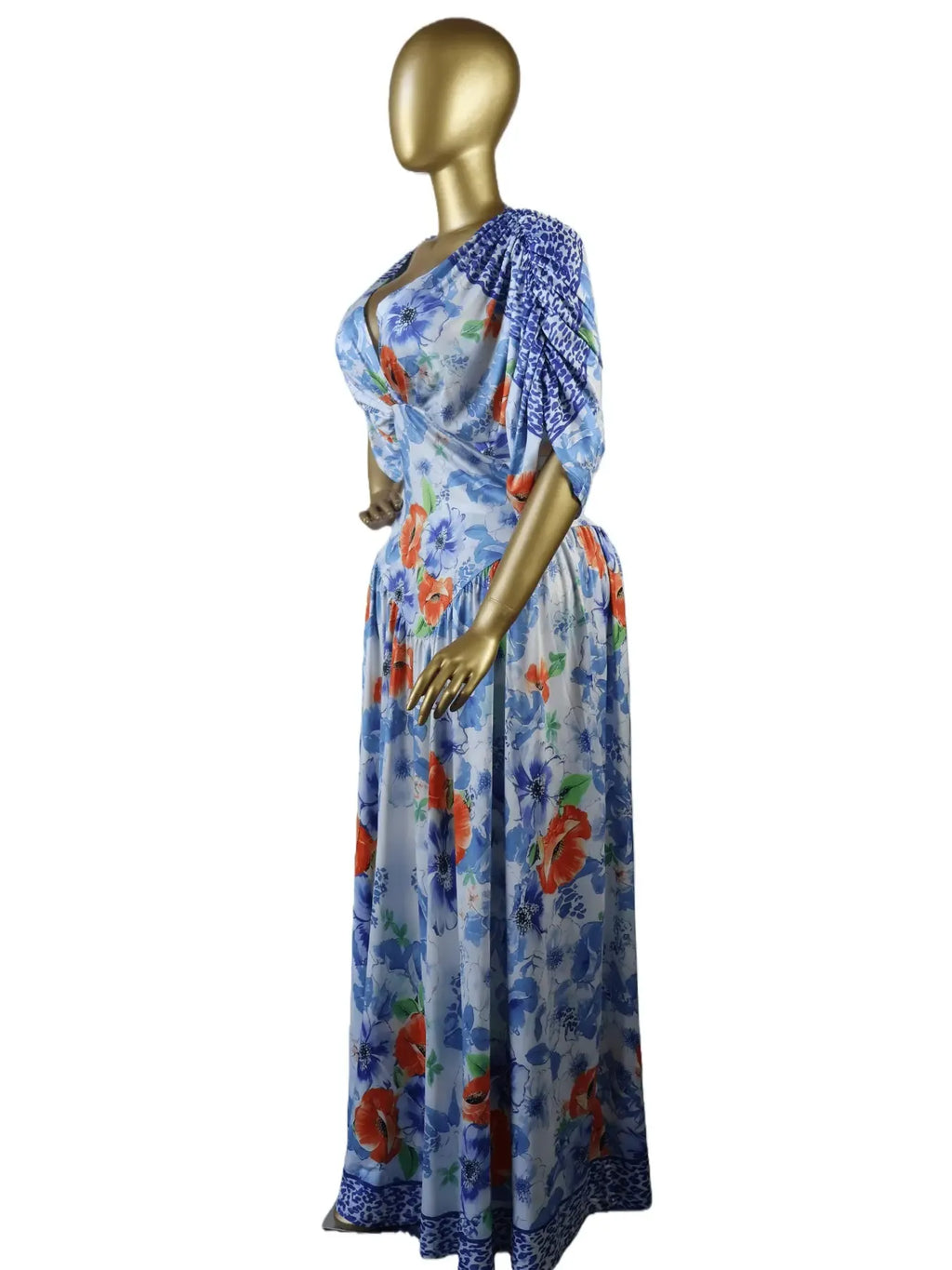 Women's Lady Tie-Dye Print V-Neck Batwing Short Sleeve Maxi Dress, Womenswear Autumn Birthday Party Vacation Gown, Sexy Evening Dress, Elegant Dress, Pleated A-line Trendy Floor Length Dresses, Streetwear Beach Clothing