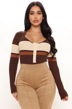 Love and Lattes Stripe Bodysuit - Brown