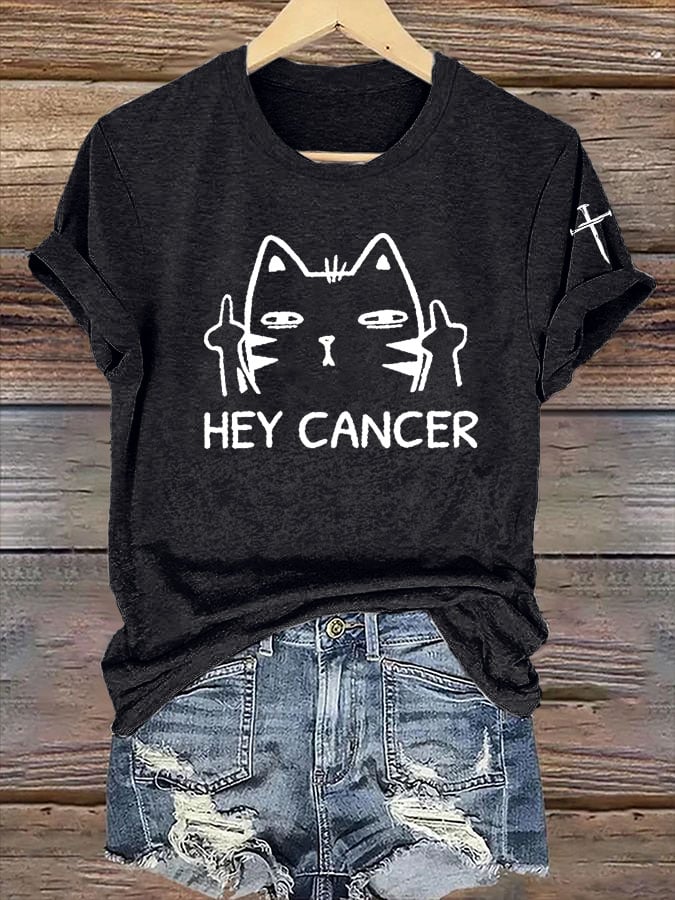 Women's Casual Anti-Cancer Kitten Print Short-Sleeve T-Shirt