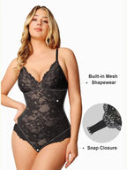 Popilush Basic Full Lace Built in Shapewear Bodysuit Women Vneck Compression Sleeveless Thong Tummy Control Backless Adjustable Sexy Bodysuit Womenswear Summervibe
