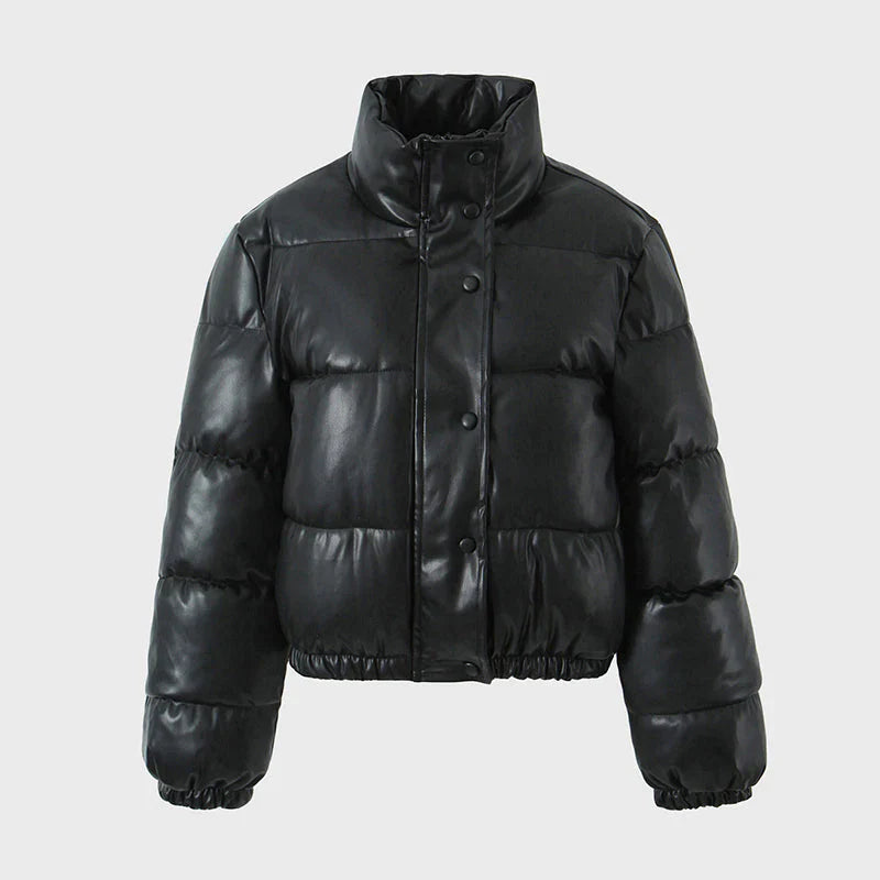 PU leather quilted jacket for women