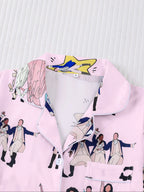 Hamilton Musical Themed Women's Pajama Set, Short Sleeve Shirt Collar Button Soft Top & Elastic Shorts, Casual Home Wear