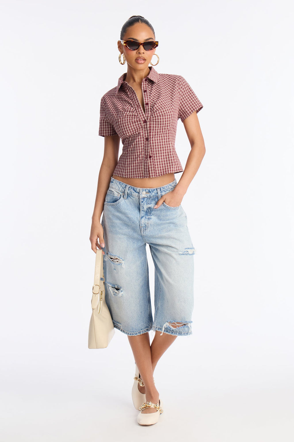 Havana Ripped Denim Jorts - Light Wash
