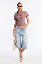 Havana Ripped Denim Jorts - Light Wash