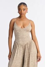 Alania 2 Piece Draped Sweater Balloon Leg Jumpsuit - Brown/combo