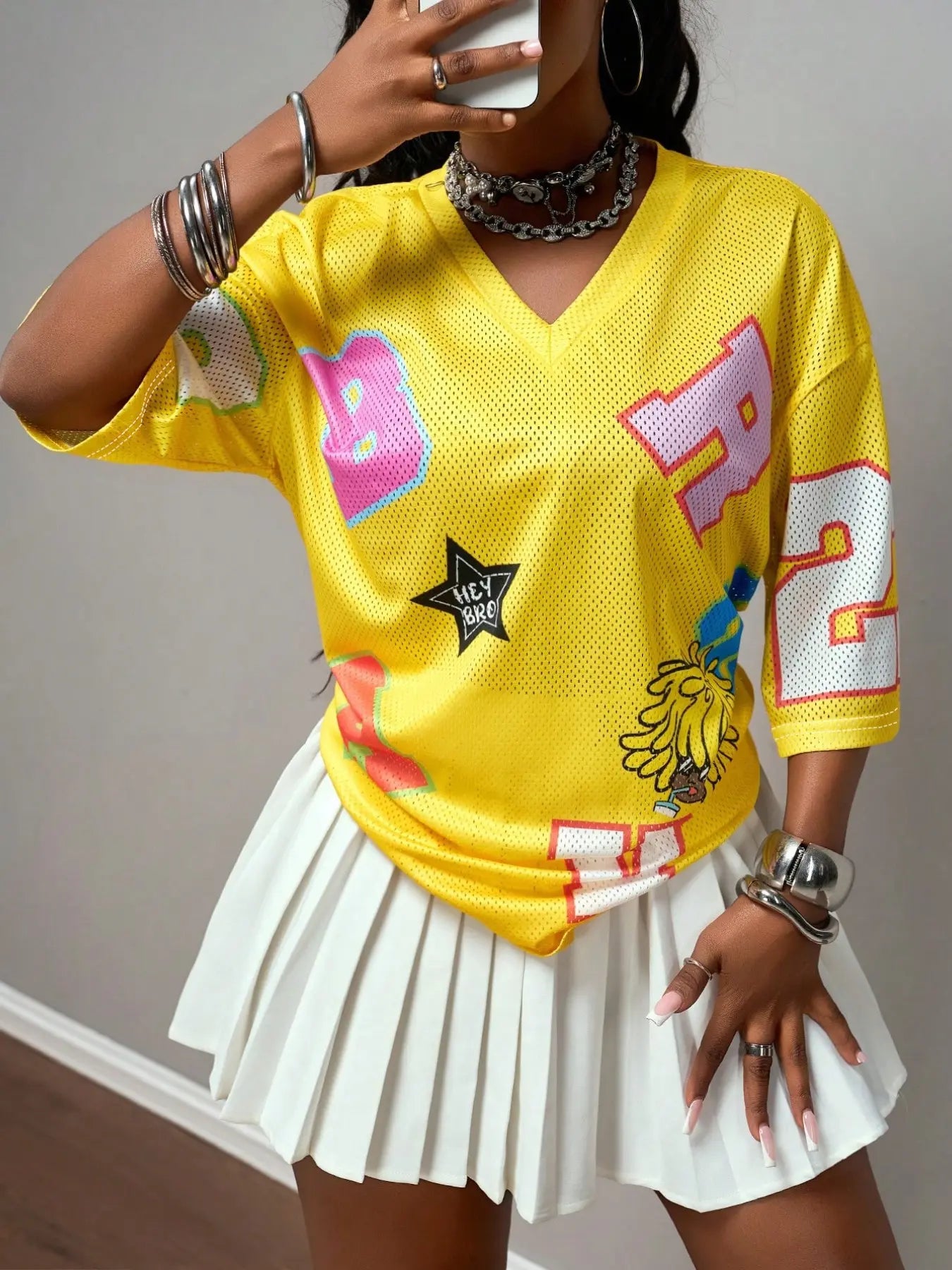 Y2K Vintage Mesh Smile Face Print Sports Ball Shirt for Women