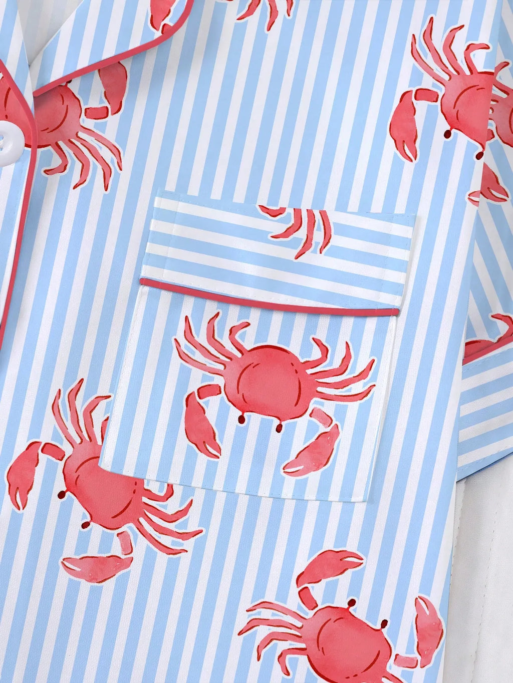 2pcs Women's Pajama Set, Striped Crab Print, Women's Loungewear, Spring/Summer Holiday Outfit, Short Sleeve Lapel Top And Shorts Set Suitable For Outdoor Wear