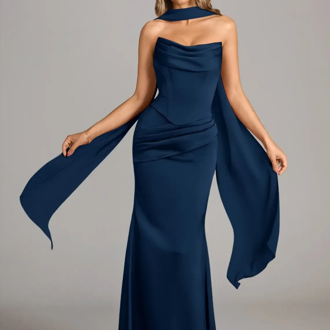 Azazie Sorrel Corset Lace-up Mermaid Wedding Guest Evening Luminous Satin Maxi Dress Minimalist