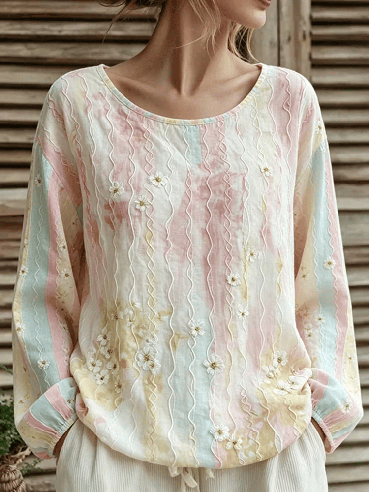 Women's Vintage Floral Breast Cancer Print Top