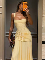 Women's Solid Color TIe-back Sleeveless Bodycon Slip Dress, Plain Criss Cross Straps Back Lace-up Ruched Slim Fit Maxi Dress, Party Club Date Evening Gown Holiday Daily Casual Elegant Long Dresses For Ladies All Seasons Summer Fashion Clothes Wear