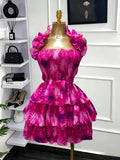 Elegant Women Sweet Sexy Club Party Outfit Dress, Women's Floral Print Backless Strapless Layered Ruffle Mini Prom Dress,Lady Casual Dresses,Female Brunch Dresses,Graduation Dress, Floral Evening Dress