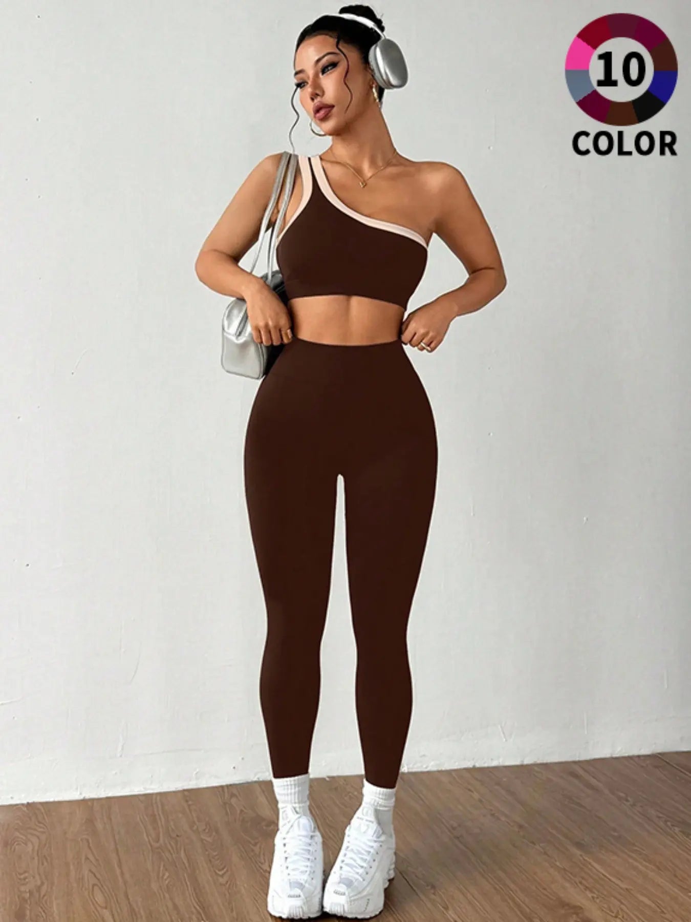 Women's Sportswear Set, Colorblock Design Slim Fit Yoga, Outdoor Women Elastic Sports Suit, Fall & Winter Style