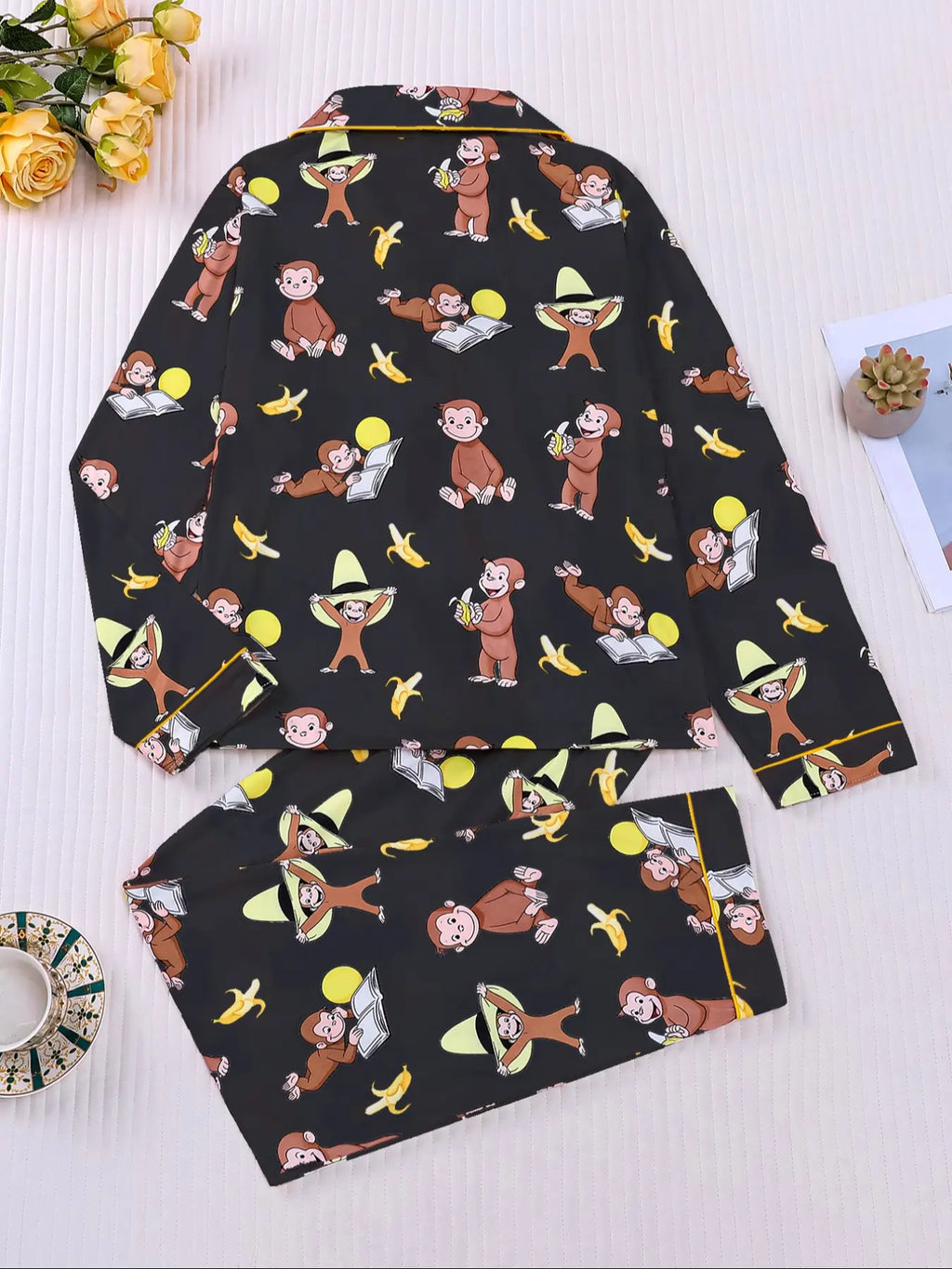 Women's Monkey Banana Print Pajama Set Pyjamas Pjs