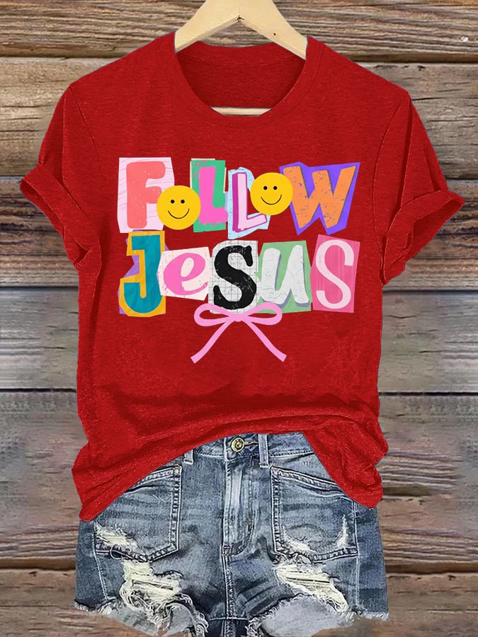 Women's  Follow Jesus Christian Faith Print T-Shirt