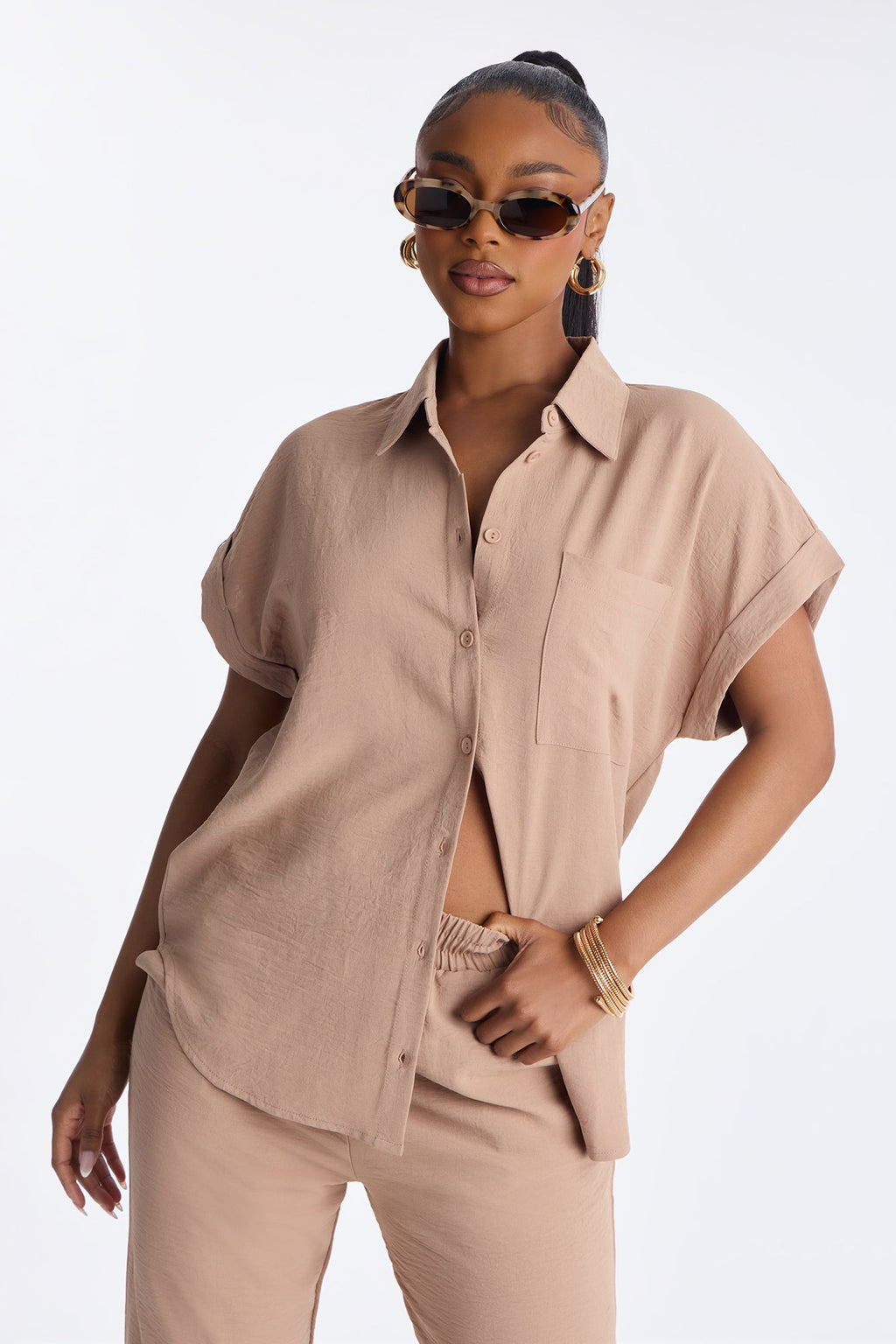 Makela Flowy Wide Leg Pant Set - Mocha