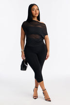 Breanna Mesh Capri Leg Jumpsuit - Black