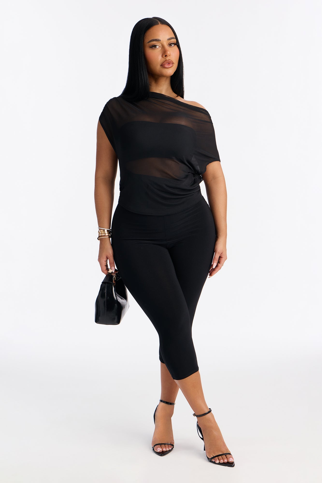 Breanna Mesh Capri Leg Jumpsuit - Black