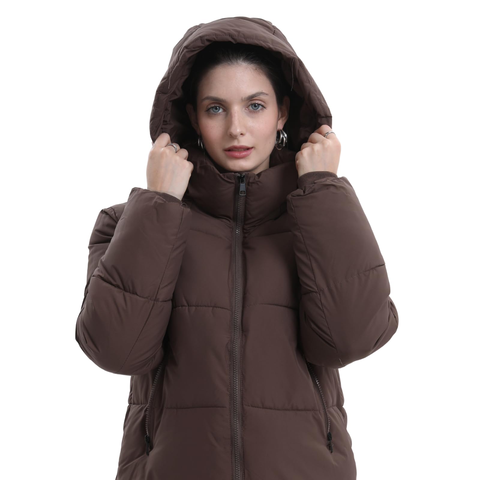 Warm Core Premium Short Puffer Jackets with Removable Hood & Optional Faux Fur Linging, Lady Casual Outerwear Longsleeves Zip Pockets Warm Quilted Coat