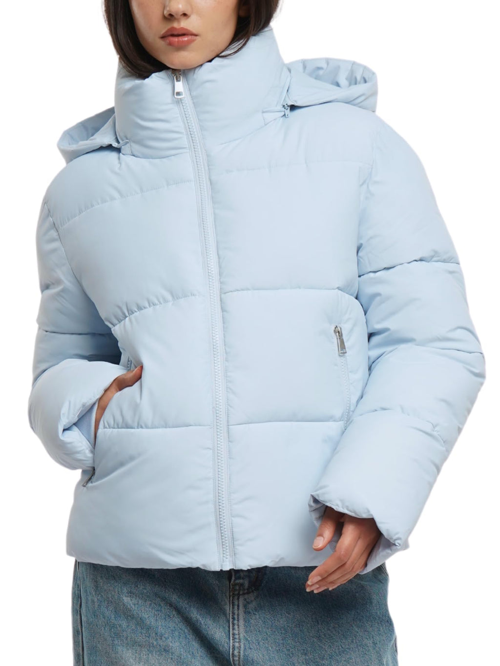 Warm Core Premium Short Puffer Jackets with Removable Hood & Optional Faux Fur Linging, Lady Casual Outerwear Longsleeves Zip Pockets Warm Quilted Coat