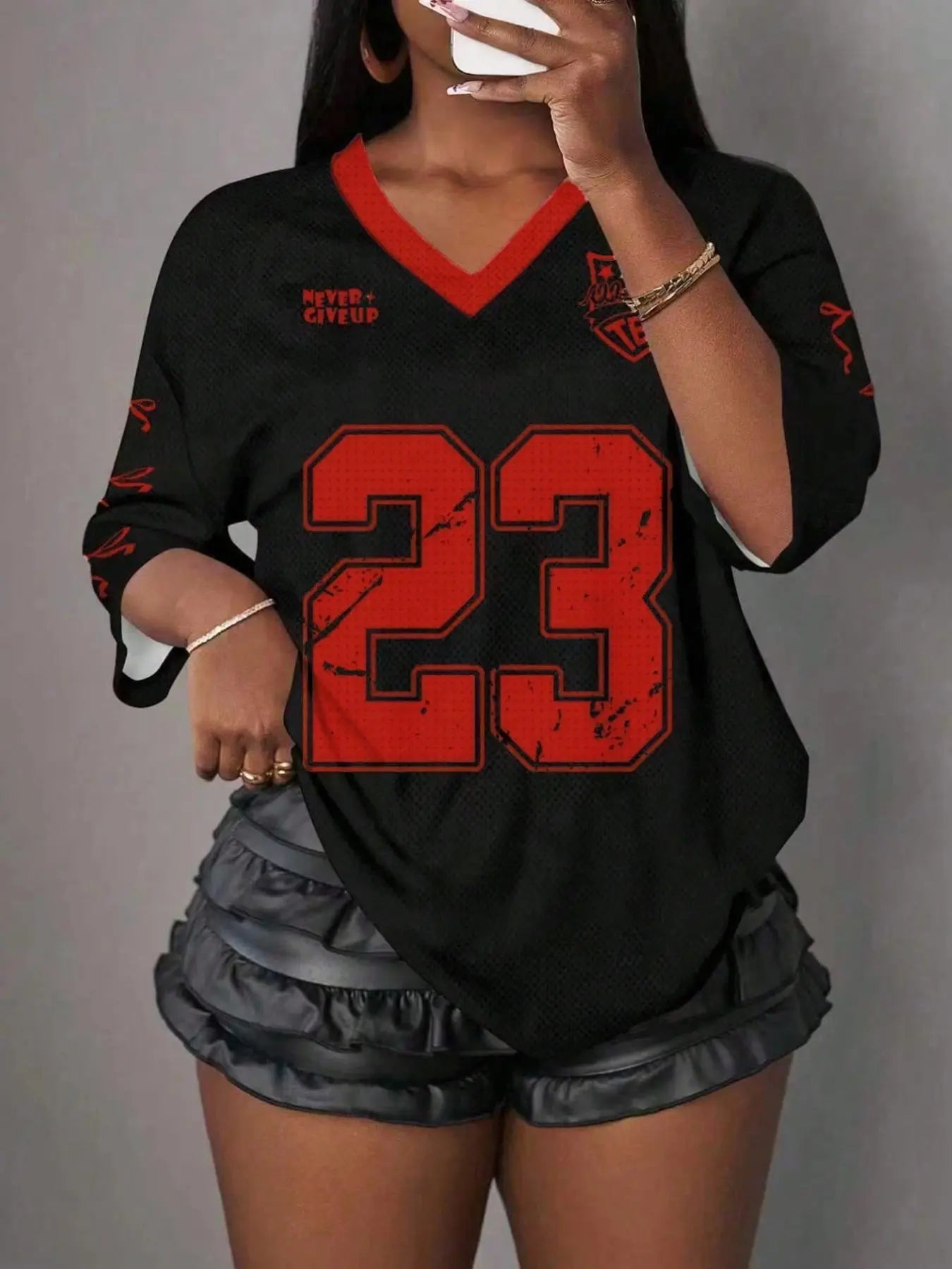 Y2K Vintage Mesh Sports Jersey Shirt for Women - V-Neck