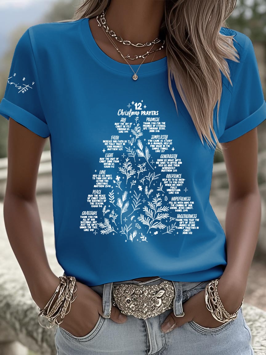 Women's 12 Christmas Prayers Faith Print T-shirt