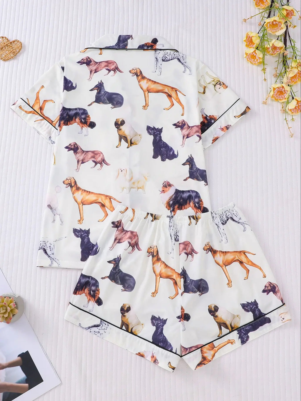 Women's All Over Dachshund Print Shirt & Elastic Waist Shorts Pyjama Two-piece Set