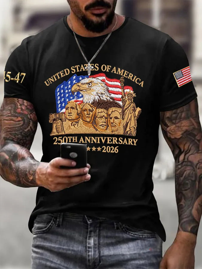 Men's Retro United States Of America 250th Anniversary Print T-Shirt