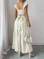 Spring & Summer Ruffled Polka Dot Maxi Dress with Back Tie