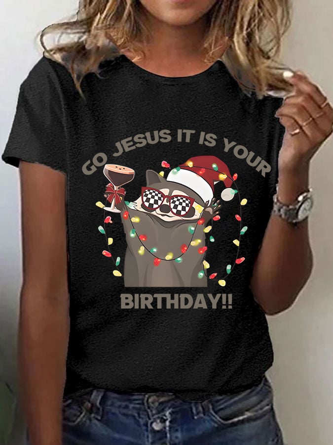 Women's Casual Faith "Jesus, It's Your Birthday" Print Short Sleeve T-Shirt