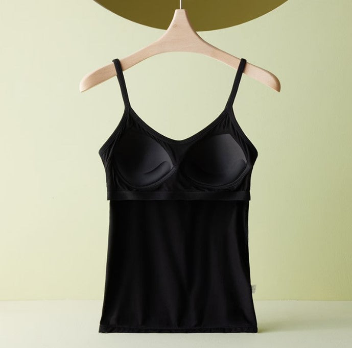 Women's Spring Summer 2-In-1 Bra Cup Tank Top, Adjustable Straps, Fresh&Comfortable Plain Inner Layer, Sleeveless Fitted Soft Vest,Home&Sleep