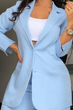 Solid Color Long Sleeve Blazer Wide Leg Pants Matching Set-Pink