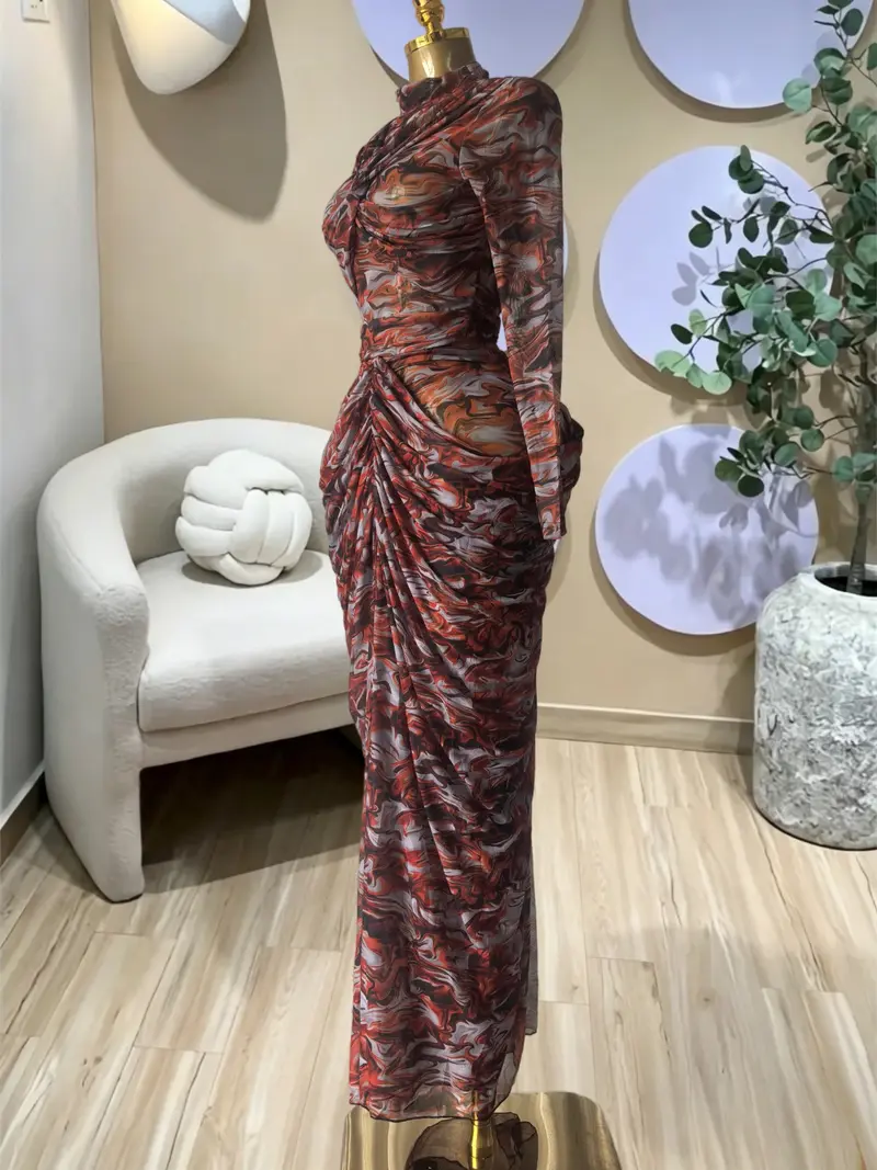 Elegant Women's Tie Dye Printed Two Piece Set Outfits, Wrap Crop Top + Ruched Maxi Skirt , Casual Beach Resort Birthday, Vacation Street Lady Two-Piece Set,Female Fashion 2 Piece Co-ord Set
