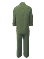 Women's Solid Color Long Sleeve Shirt & Wide Leg Pants Set