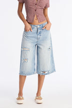 Havana Ripped Denim Jorts - Light Wash