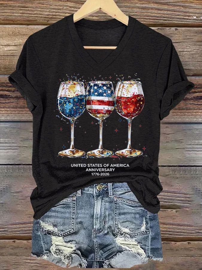 Women's 250th Anniversary Wine Glass Celebration Print T-shirt