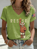 V-Neck Retro Resist Save The Forest Service Print T-Shirt