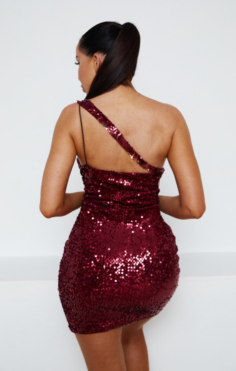 Sequin One Shoulder Cut Out Bodycon Mini Dress