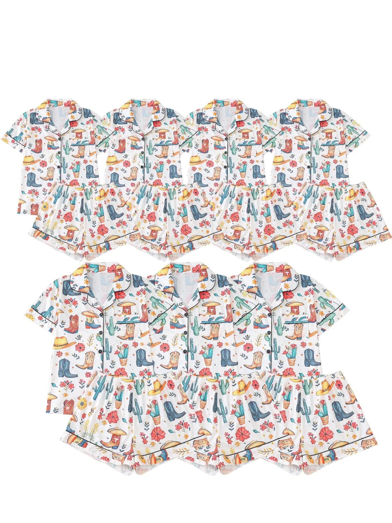 Women's All Over Cowboy Print Lapel Neck Button Front Pajama