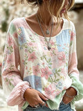 Women's Vintage Floral Breast Cancer Print Top