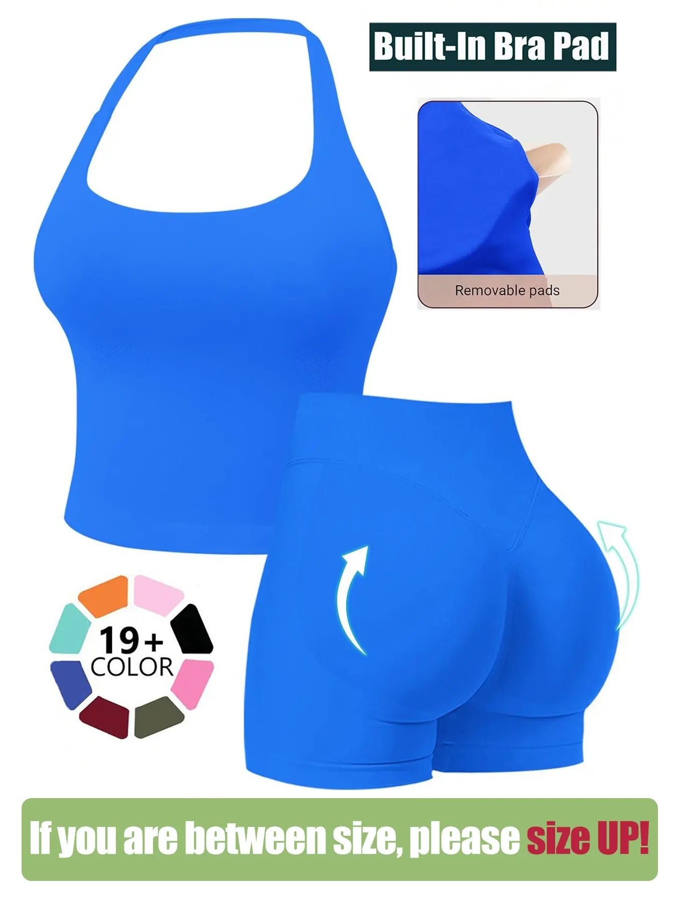 Seamless Workout Sets for Women, Halter Tank Top & Gym Scrunched Shorts Sports Set, Sporty Breathable Quick Drying Outfits for Yoga Gym Workout Running, Ladies Sportswear for Summer