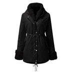 Women's parka with detachable puffed fur collar
