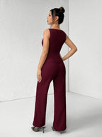 Women's Solid Button Front Sleeveless Tank Top & Wide Leg Pants Set, Casual Elegant Chic Minimalist Fashion Two-piece Set for Summer, Women's Clothing for Daily Wear, Suits, Office Siren Outfits, Casual Matching Set, Corporate Outfits Women